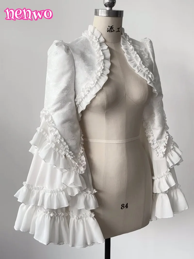 

Goth Black Y2k Top Cosplay Women New Spring and Summer Retro Lolita Girls Long Sleeve Lace Jacke White Short Cape Blouse Coat