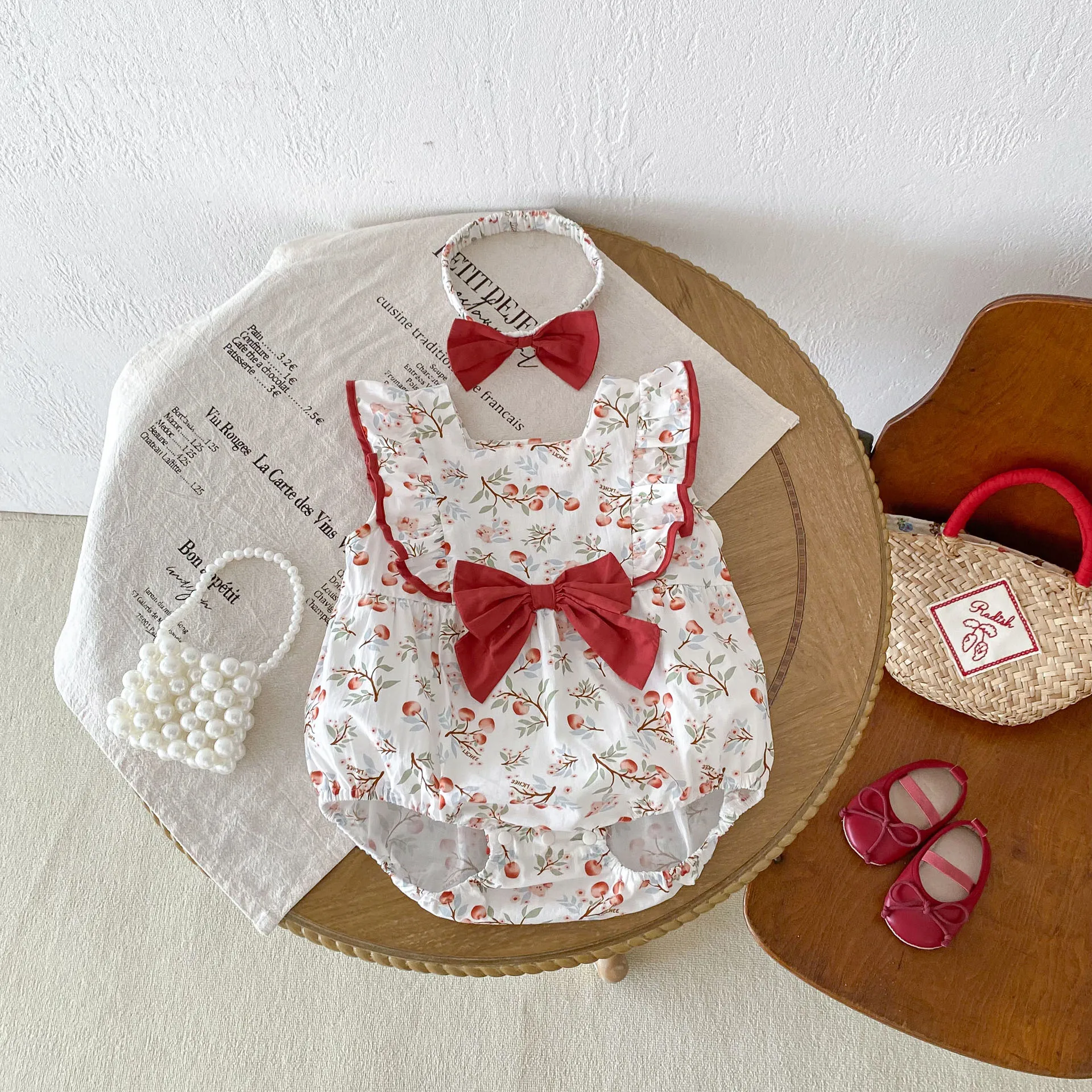 0-24M Baby Sleeveless Bodysuit with Headband 2026 Summer Infant Girls Floral One Piece Clothes Newborn Girls Cotton Bodysuits