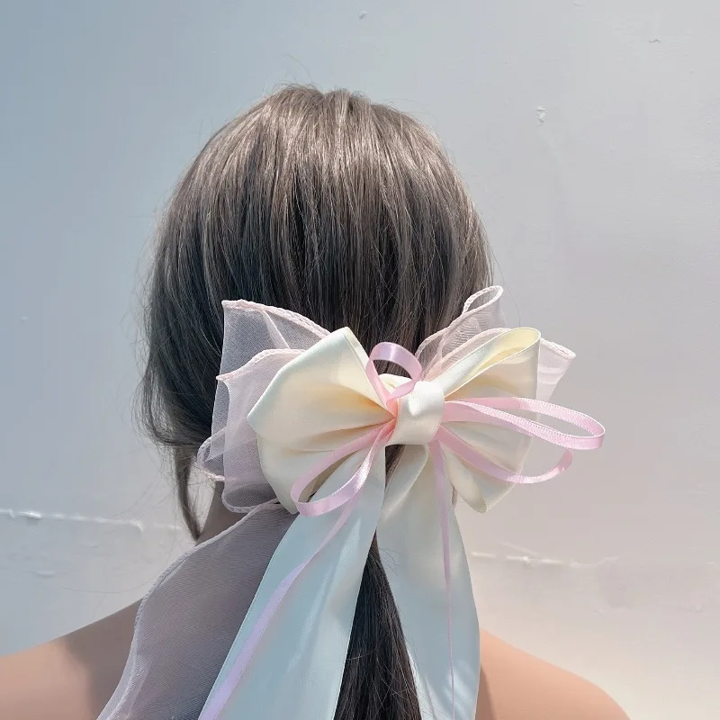 Mesh bow ribbon hair clip, women's back of the head, 2026 new spring/summer high-end spring/summer spring clip