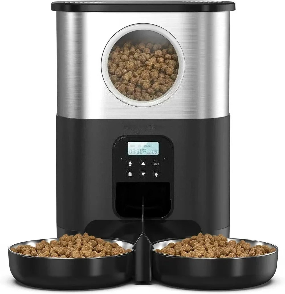 Comedero automático para mascotas, dispensador inteligente de alimentos frescos para mascotas con tazón de acero inoxidable, dispensador automático de croquetas para gatos para perros
