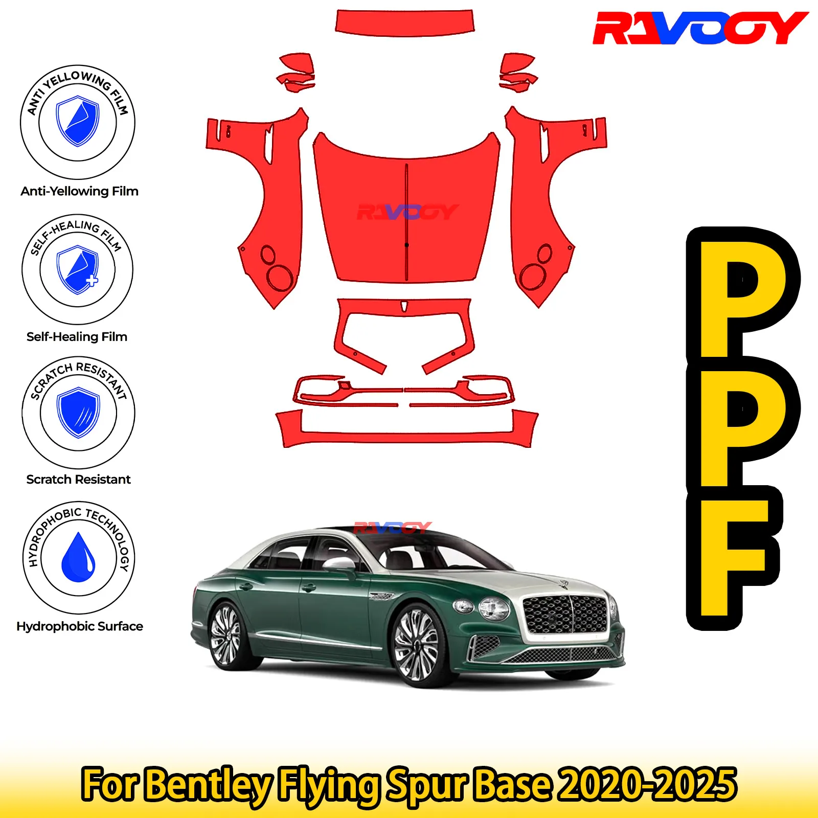 

Для Bentley Flying Spur Base 2020-2025 глянцевая матовая черная предварительно вырезанная передняя защитная пленка PPF Kit