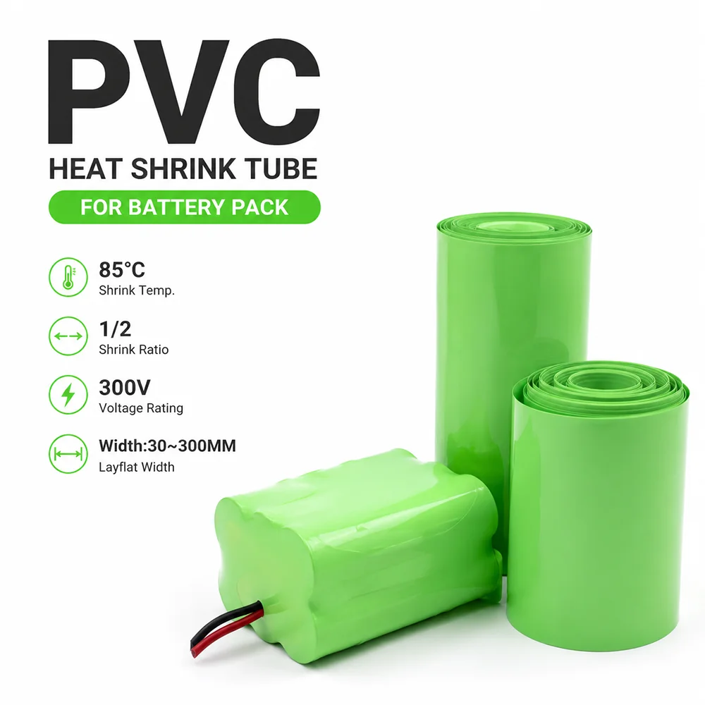 10M/5M/2M Green PVC Heat Shrink Tube Width 30mm-300mm Quick shrink/dustproof/wire joint protection heat shrink tubing