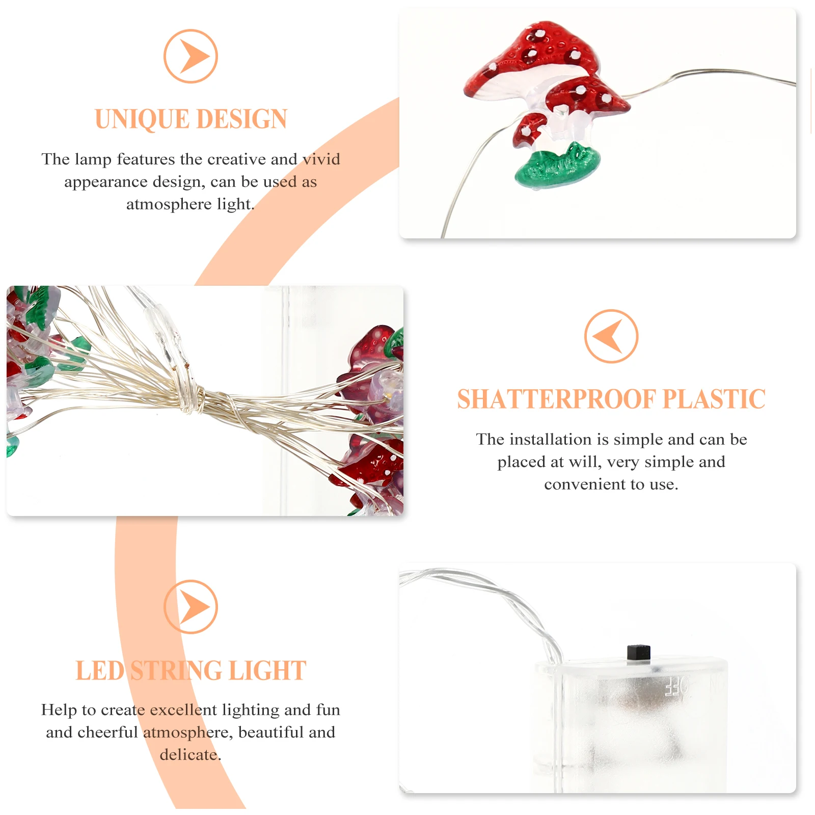 

1pc Creative Mushroom String Lights Decorative Fairy Light Bedroom Party Garden Festival Decoration Mini Pendant Lamp