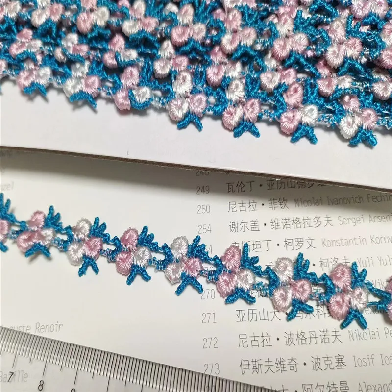 8Yards 2cm Wide Shiny Blue Pink Flower Venise Diy Venice Lace Clothing Accessories Of Various Garment,Bra.Skirt Underwear