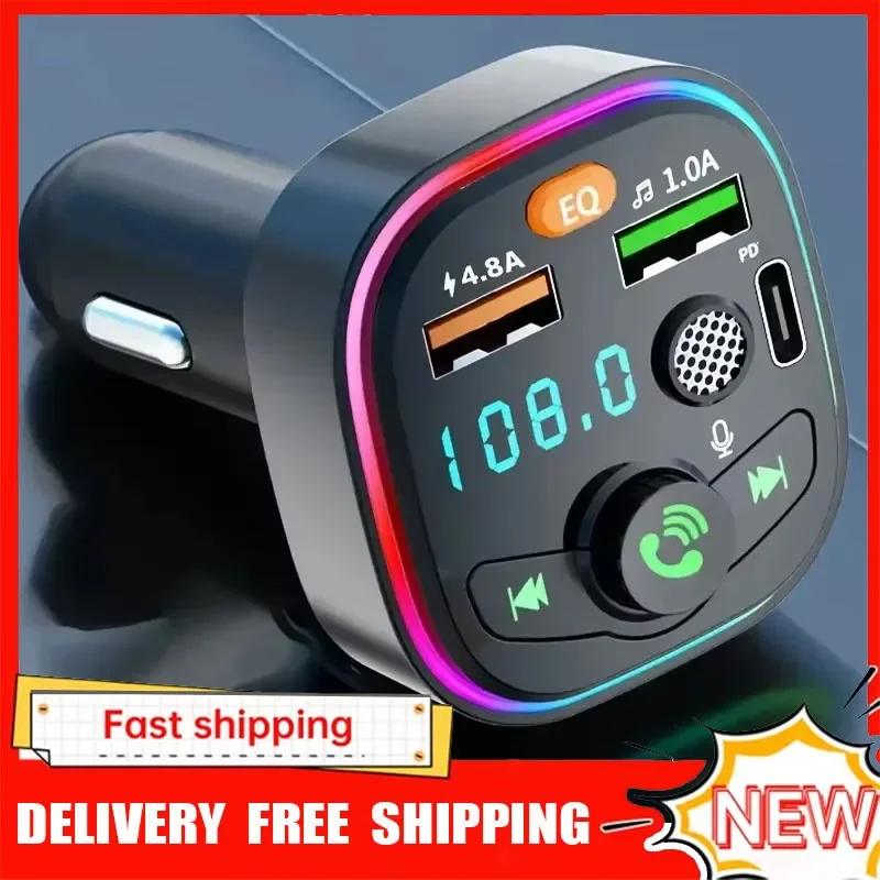 MP3 Player FM Transmitter Wireless Car with Type C PD 18W 3A Fast Charging and Handsfree Calling for IPhone Xiaomi Samsung