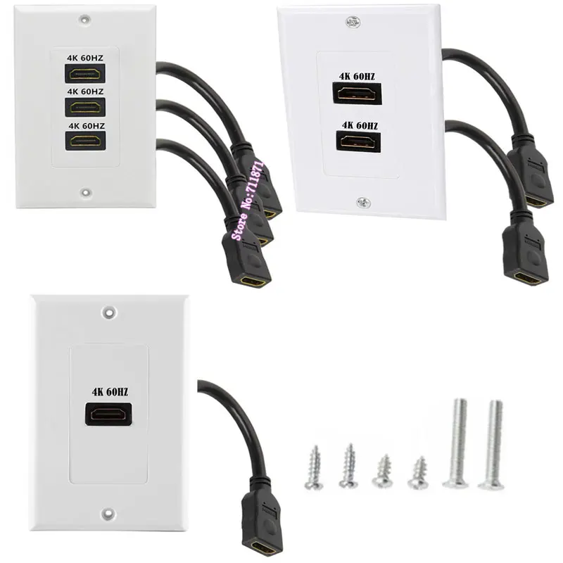 

1 2 3 Port 4K HDMI-compatible Wall Plate Plug 2.0V HDMI-Compatible Female Wall socket Connector HD Interface Wall panel Jack