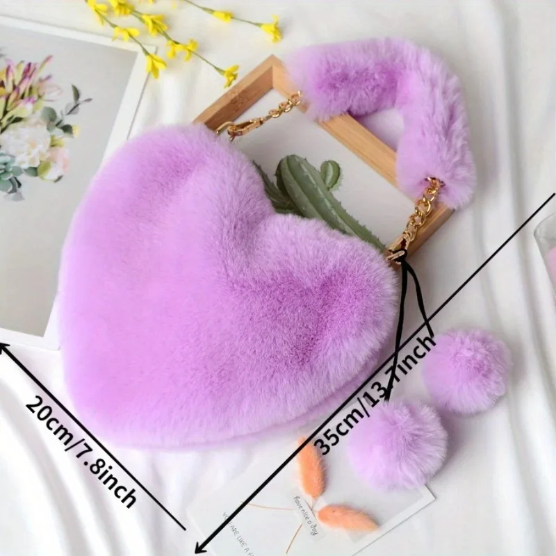 1PC Plush Love Women's Hand-held Skew Bag - Autumn and Winter Furry Peach Pericardium Daily with Holiday Gifts