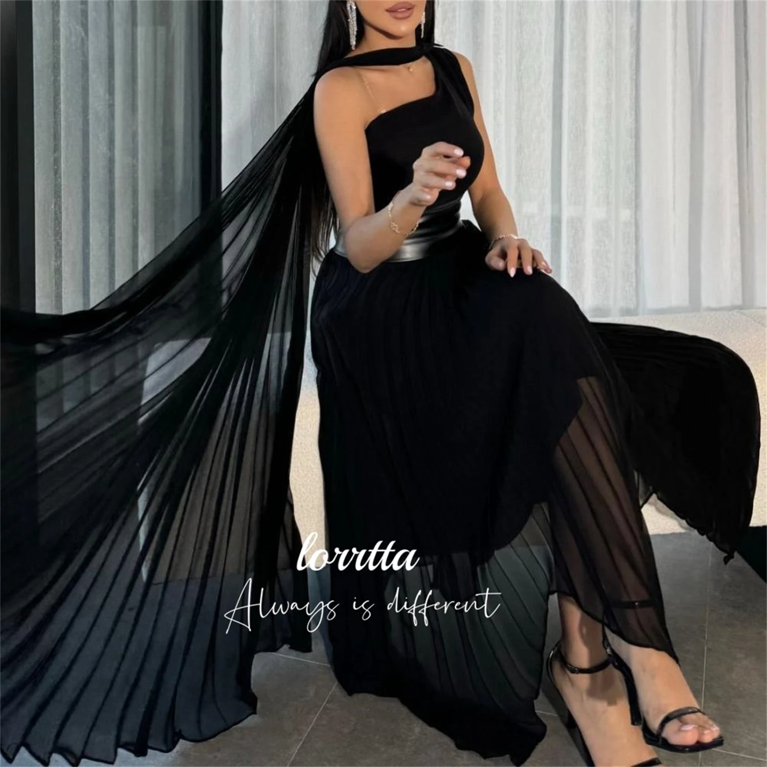 

Lorrtta Grace Evening Dress Black Eid Shawl Chiffon Girdle Decoration Elegant Party Dresses for Women 2024 Ball Gowns Prom Gala