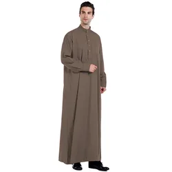 New Men's Muslim Robe Islamic Ramadan Juba Kaftan Dishdash Arabian Robe Solid Color Long Sleeve Collar Loose T-shirt Dress Tunic