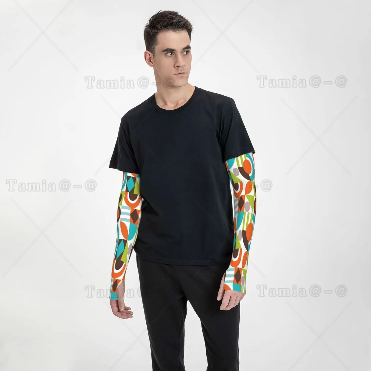 Vintage Mid Century Modern Atomic Patroon Armmouwen Uv-bescherming Zon Unisex Sport Ijs Zijden Mouwen