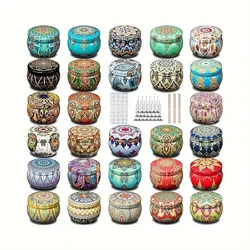 12pcs Premium Floral Printed Candle Tins - DIY Round Containers with Secure Lids for Creative Candle Making, 12pcs Color Random