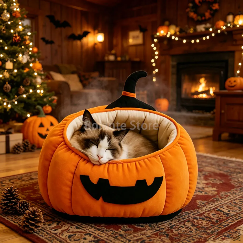 halloween pumpkin cute large cat nest sofa winter pet tent cave bed for dogs pet supplies kennel cat house cozy cat cushion beds 1 Halloween Pumpkin Cute Large Cat Nest Sofa Winter Pet Tent Cave Bed for Dogs Pet Supplies Kennel Cat House Cozy Cat Cushion Beds 1