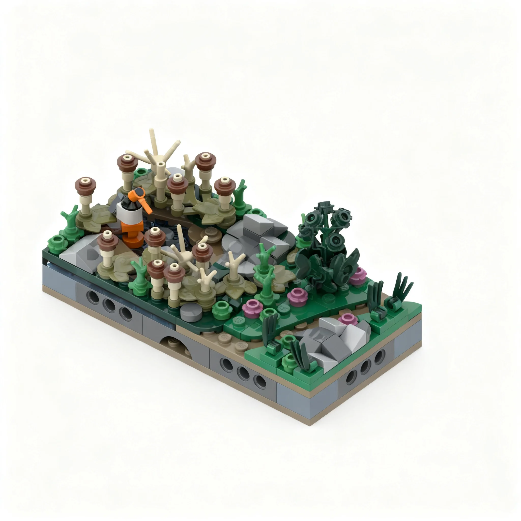 195pcs MOC Castle MINI-Diorama Bushes Shrubs Small Pond Model Christmas Gift Creative Collectible Living Room