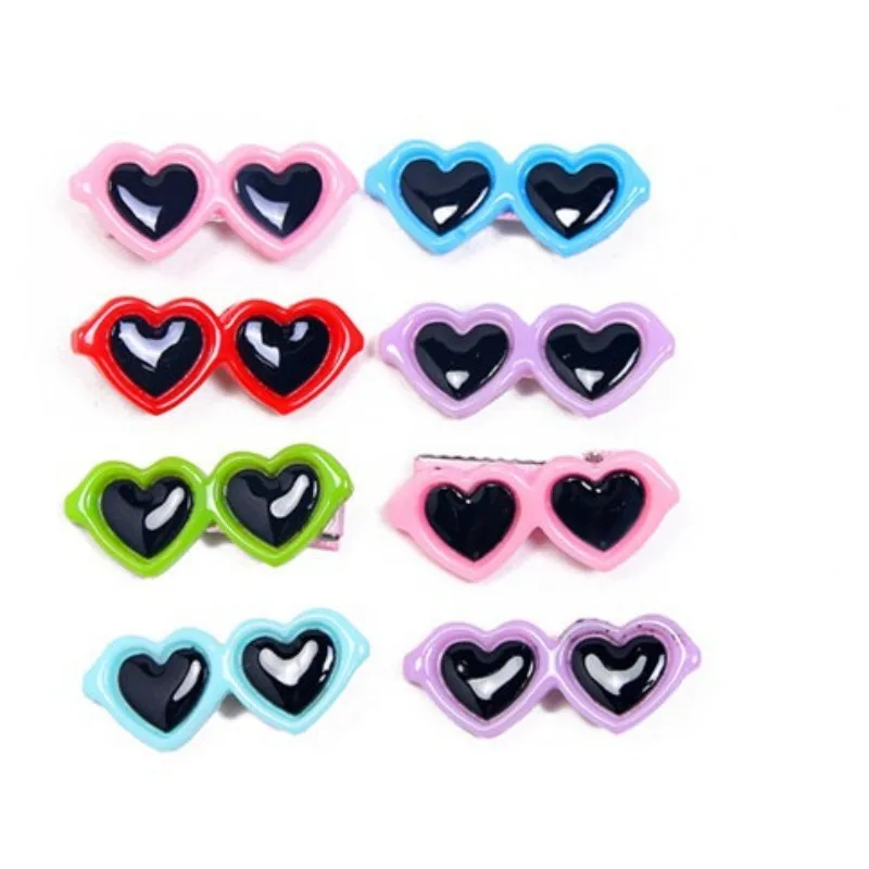 머리핀 New Cute Resin Mini Cartoon Heart-Shaped Glasses Flat Back Scrapbook Kawaii DIY Embellishments Accessories Hair Clips