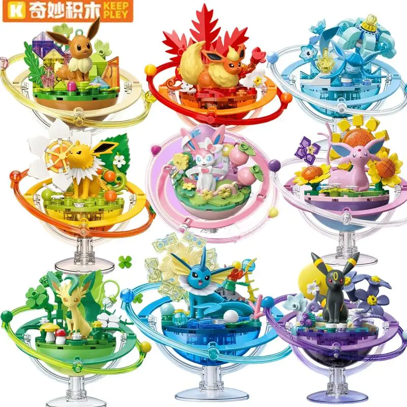 

Строительные блоки Keeppley, игрушки Pokemon, мультяшные строительные блоки из серии Eevee Family Planet, коллекционные строительные блоки, детский подарок на день рождения