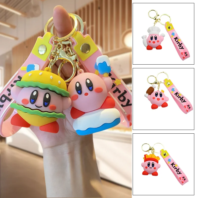 

Kirby Keychain Cartoon Silicone Keyring Pendant Ornament Fashion Couple Car Key Chain Jewelry Decoration Accessories Kids Gifts