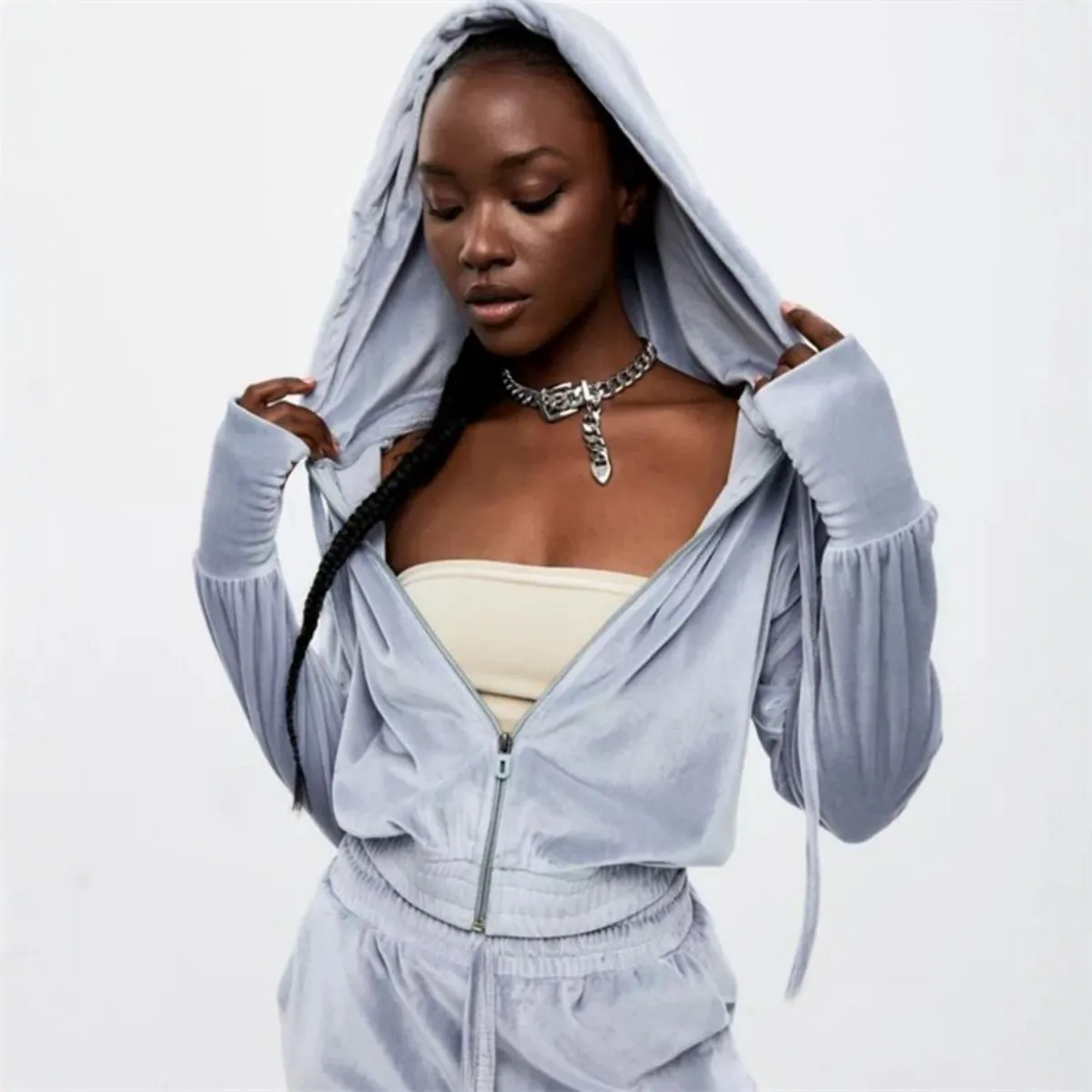 

Casual Long Sleeve Hoodie Pants Set Women's Zipper Sports Suit Winter Collection Fashionable Two-Piece Ensemble Long Trousers