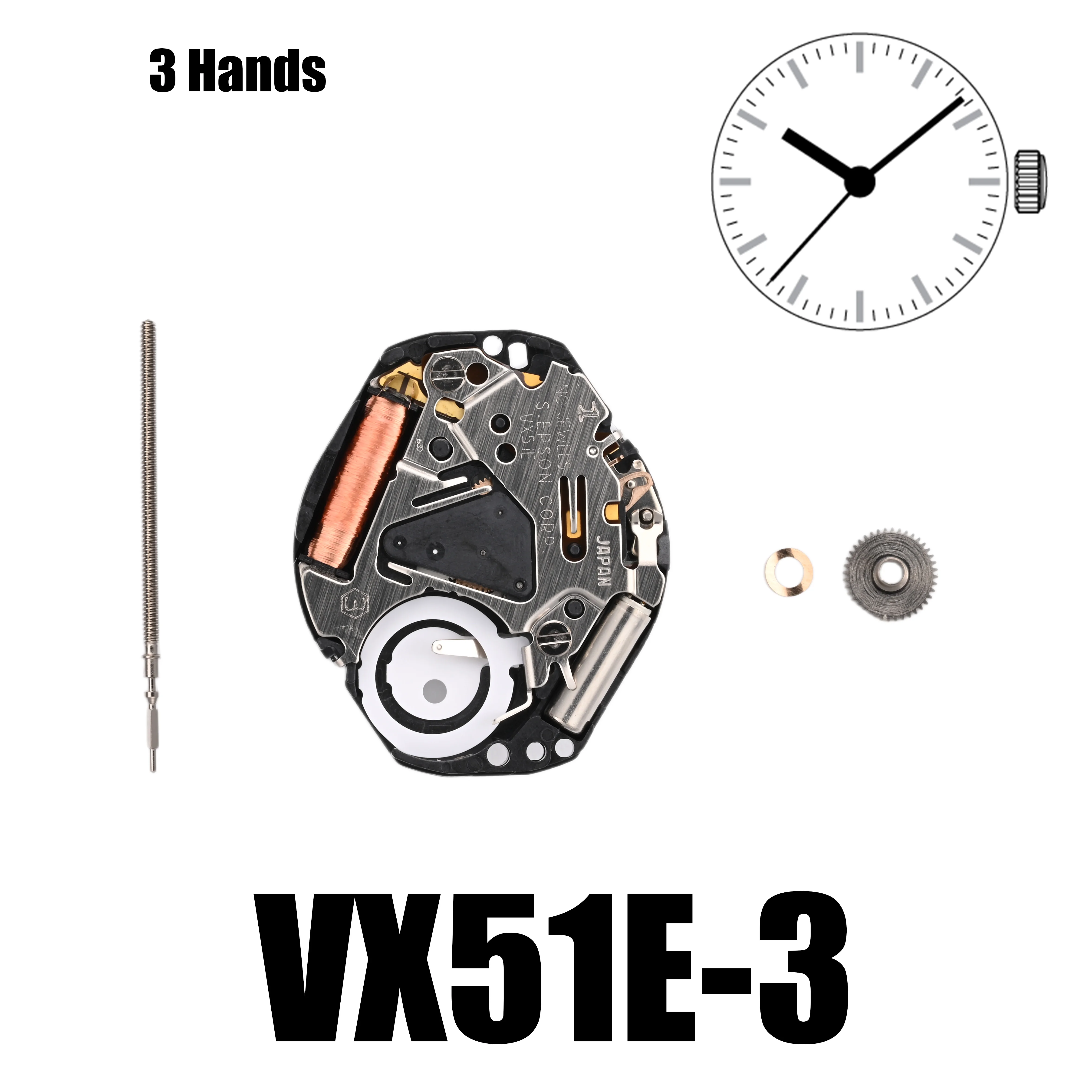 VX51 Movement Epson VX51E Movement Japan Genuine MINI & SLIM Series VX51E Quartz Movement 3 Hands Size: 6 3/4 x 8'''