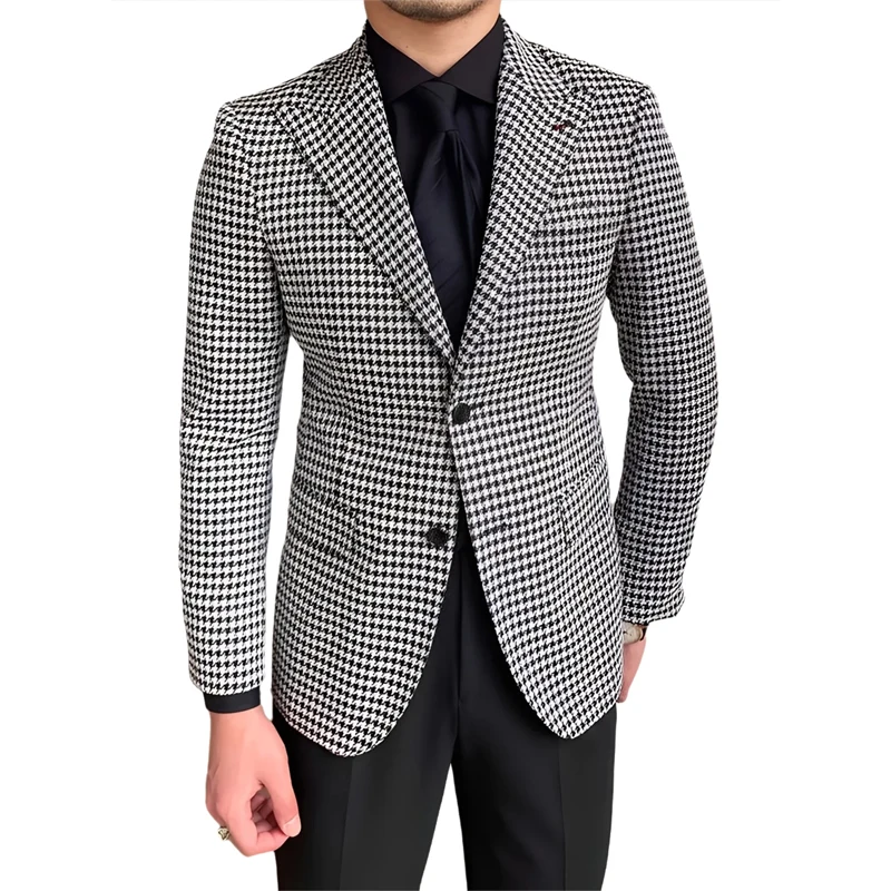 

Suit Blazer Jacket Men's Retro Checkered Suit Blazer Casual Jacket Fashion Thousand Bird Grid Suit Jacket Outdoor Casual Blazers