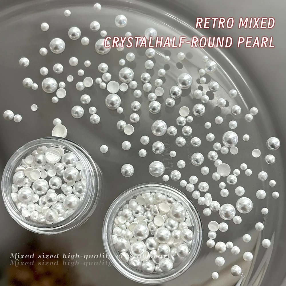 1 boîte de breloques 3D demi-rondes en perles pour ongles, multi-tailles, perles blanches à dos plat, décorations pour Nail Art, bricolage artisanat, accessoires de manucure