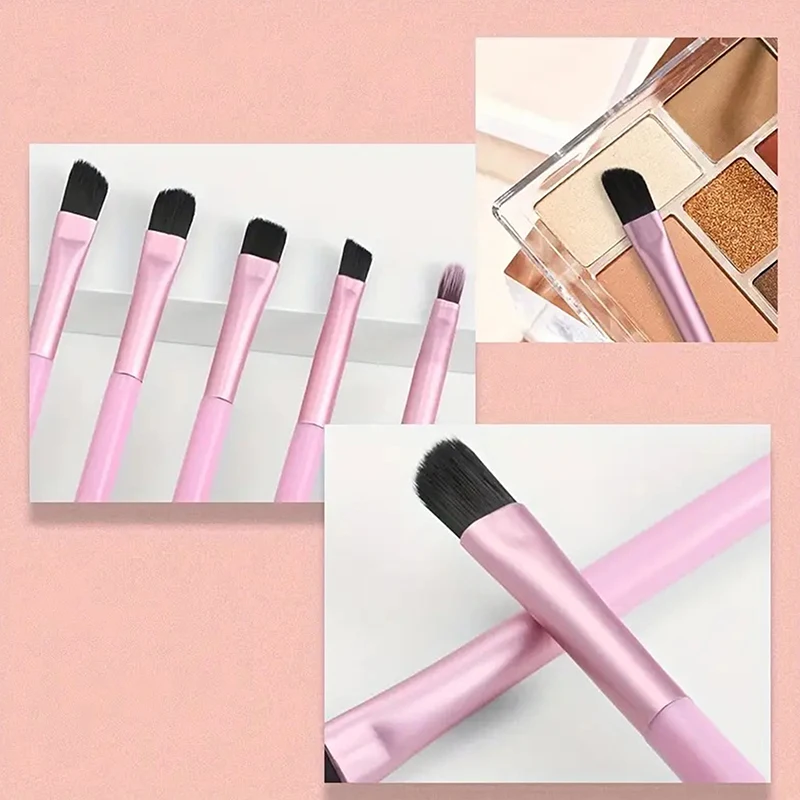 Pennelli cosmetici Pennello per ombretto 5 pezzi Mini pennelli per trucco occhi portatili da viaggio Set Sbavature Ombretto Eyeliner Pennello per sopracciglia Labbro