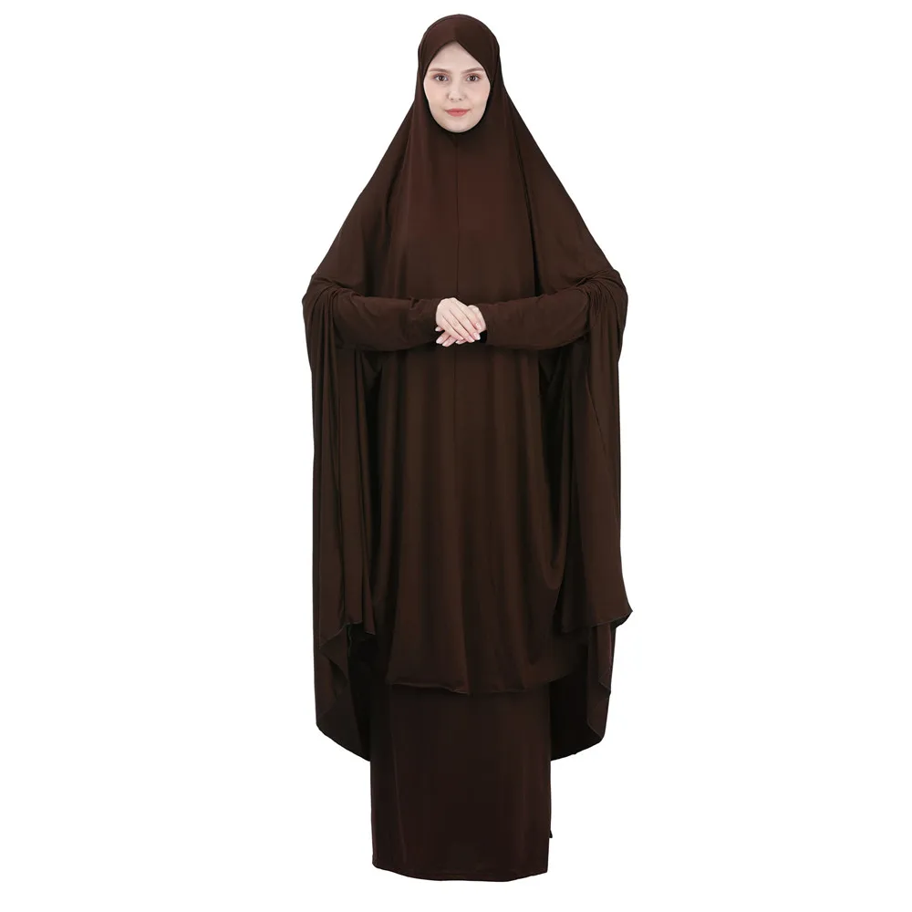 Eid Hooded Muslim Women Hijab Dress Prayer Garment Gowns Abaya 2 Piece Long Khimar Ramadan Gown Abaya Skirt Set Islamic Clothes