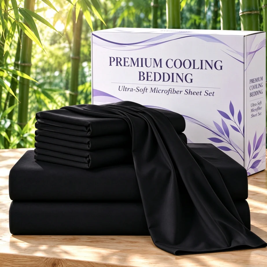 Fitted Bed Sheets Deep Pocket - 4pcs Luxury Blend Cooling Bed Sheet