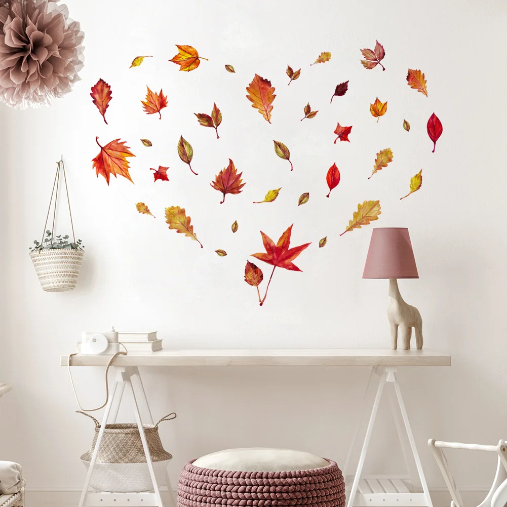 

Maple Leaf Fluttering Wall Stickers Living Room Background Home Decoration Mural Bedroom Cabinets Wardrobes Self-adhesive Decals