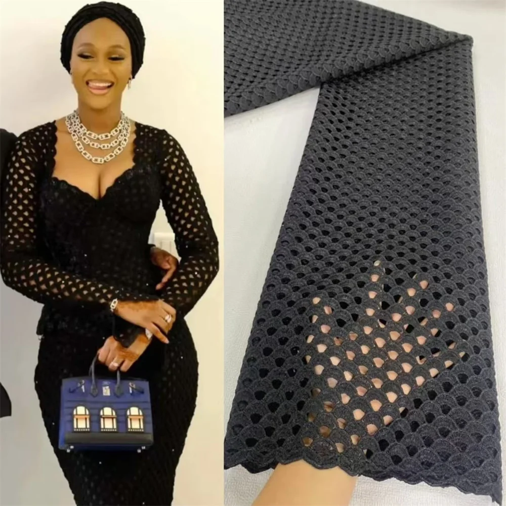 

African Nigerian Embroidery Lace Fabric,Cotton,For Sewing,Fabrics,By The Meter,Cloth,Water Soluble,Party Dresses,Tulle,5 Yards