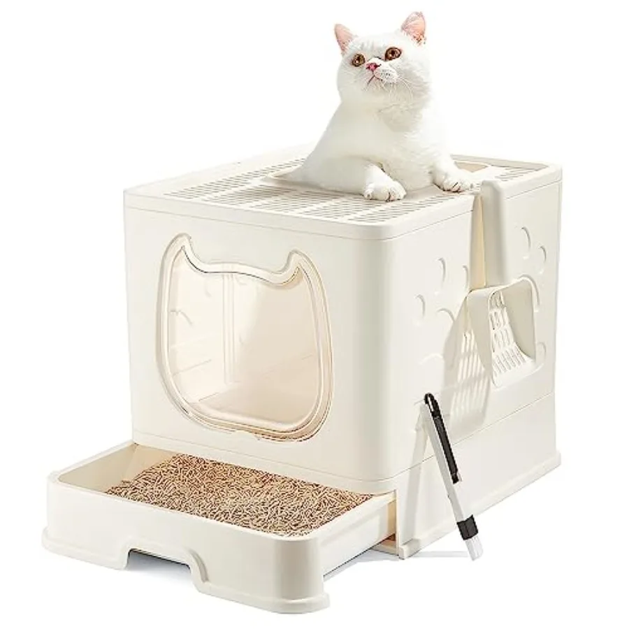 

Cat Litter Box with Lid Covered Top Entry Kitten Litter Pan for Small and Medium Cats Anti-Splashing Kitty Potty with Slide-Out