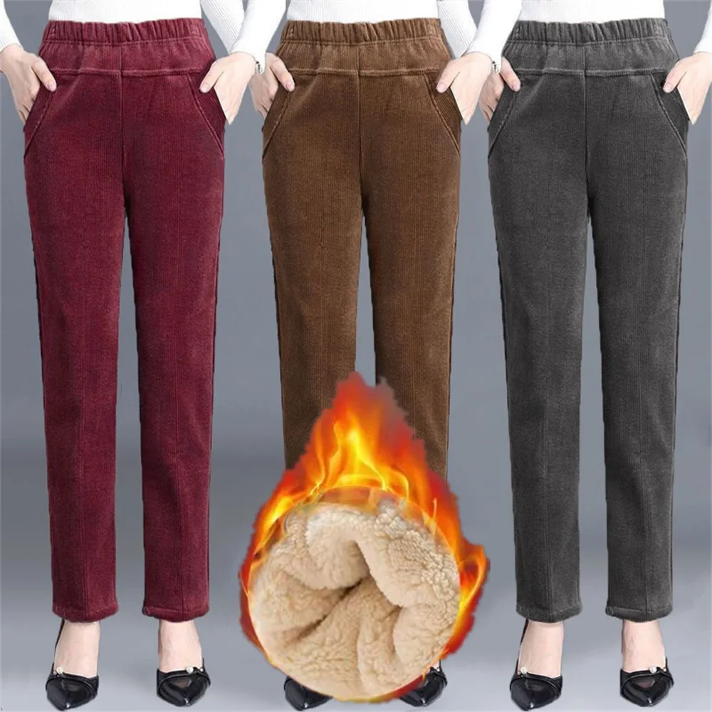 Thick Plush Corduroy Casual Pants For Women Fashion Warm Autumn Winter Trousers High Waist All Match Harem Pants Ladies 2023