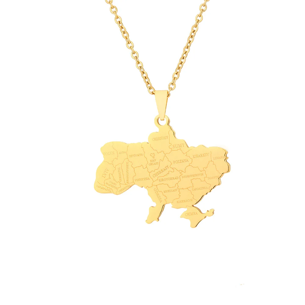 2024 new fashion stainless just Ukraine map with city pendant necklace temperament everything collarbone chain birthday annivers image 5