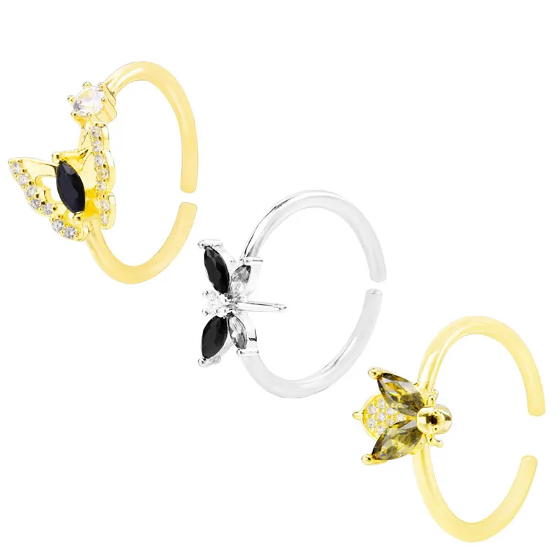 

Кольца из стерлингового серебра 925 пробы с изображением бабочки, бабочки-цветочницы, пчелы и других животных, регулируемые, для женщин, милые, изысканные, в виде насекомых, класса люкс, модные, лучшие