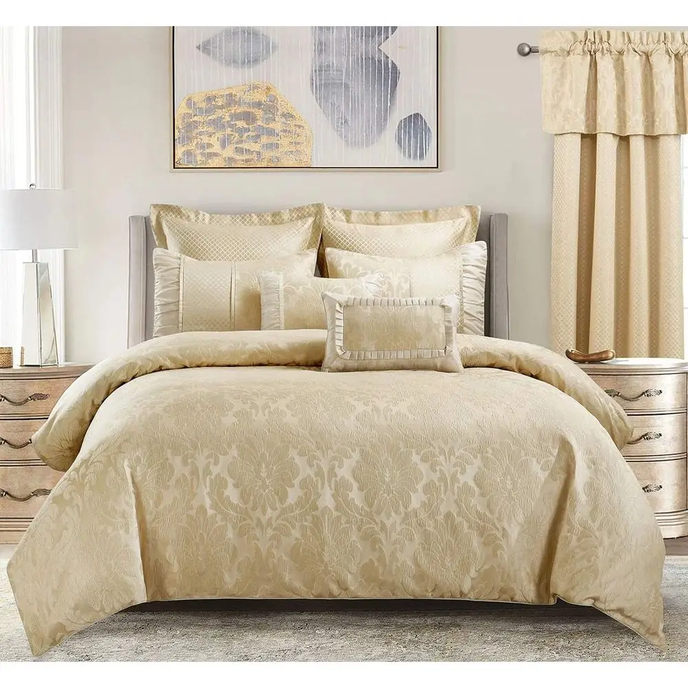 

8PC Sara Beige Duvet Cover Set Plus Down Alternative Insert, King/Caliornia King