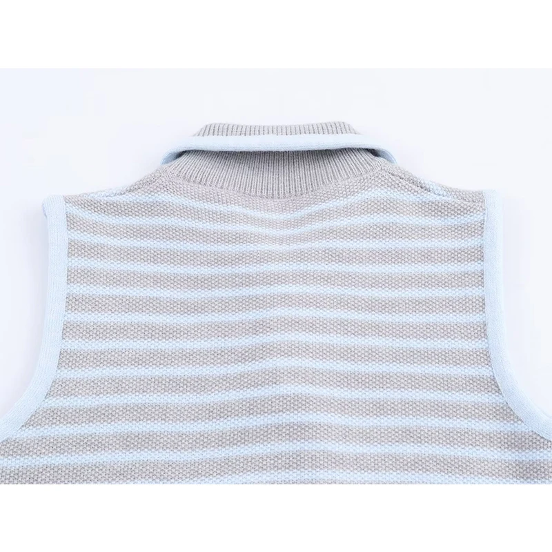 YENKYE nuevas mujeres primavera otoño chaleco de punto a rayas cuello de solapa sin mangas Casual señora pulóver Tops