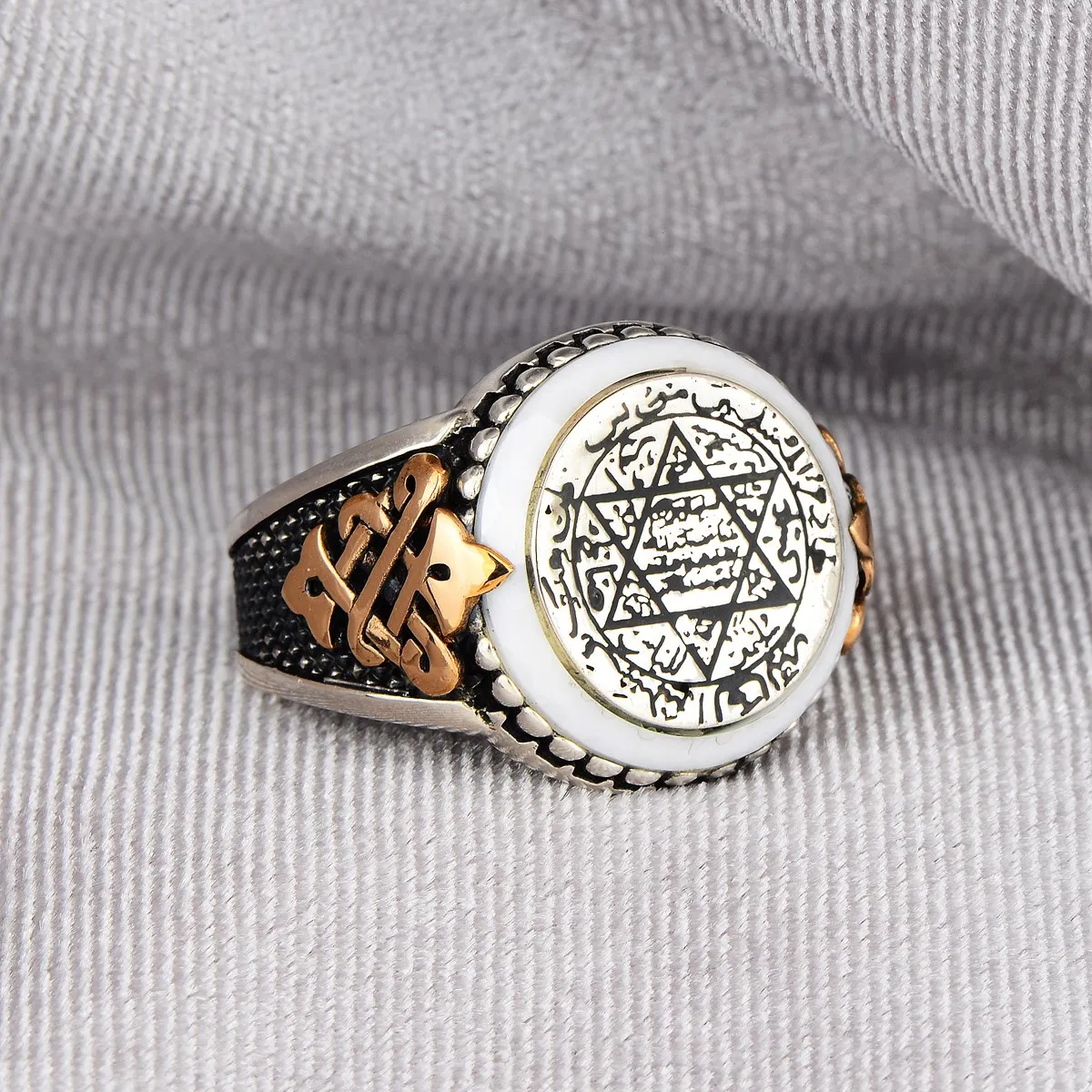 Men Silver Ring , Silver Seal Of Solomon Ring , Seramic Stone Ring , King Solomon Ring , 925k Sterling Handmade Silver Ring