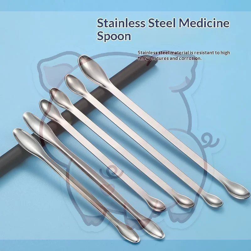 Double Head Stainless Steel Medicinal Spoon Ladle Multi-use Non-stick for Lab Pharmacy Experiment Cosmetic Powder Weighing