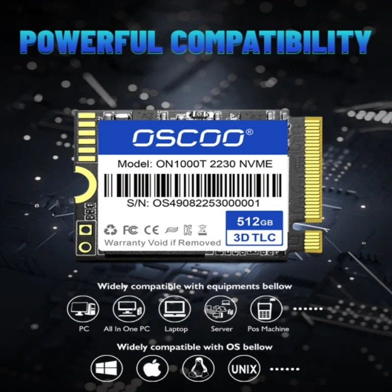 Oscoo-disco duro 2230 NVMe 4,0 de alto rendimiento, PCIe 4,0 M. 2230 2 SSD, Compatible con Steam Deck de hasta 5200MB/seg, 2230