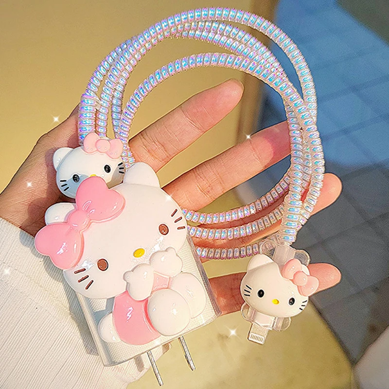 Sanrios Melody Pochacco Charger Protector Cable Organiser for Apple Iphone Cute Kuromi Cable Management Hellokittys Sleeve Cords