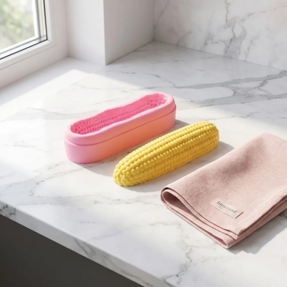 Kitchen DIY 3D Texture Corn Shape Mold Food Grade Easy Release Fondant Mold Pink Color Long Shape Soap Candle Mold Candle Craft