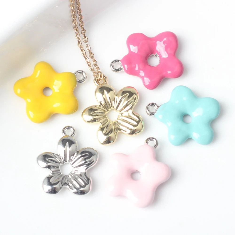 10pcs Simple Candy Color Flower Pendant DIY Handmade Jewelry Making Accessories Earrings Necklace Bracelet Fashion Ornaments
