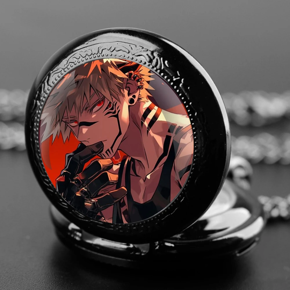 Bakugou Katsuki Anime Quartz Pocket Watch Gift Set With Sturdy Chain Arabic Dial Timeless Gift For Men