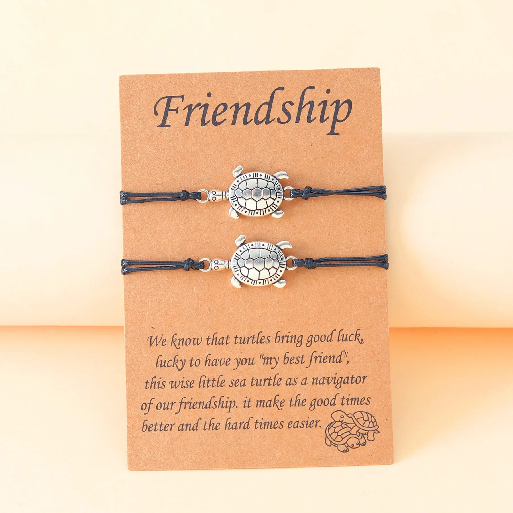 Personalized Alloy Little Turtle Friendship Card Handwoven Bracelet