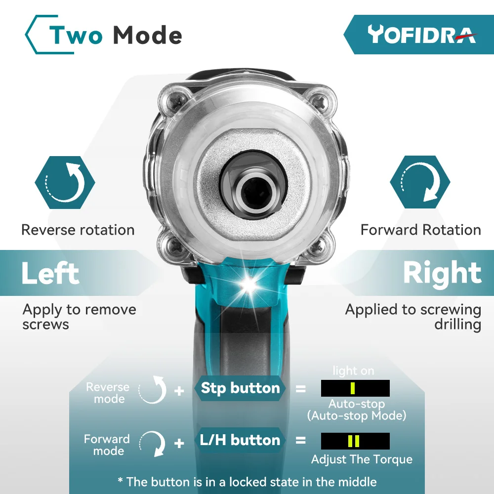 YOFIDRA مفتاح ربط كهربائي بدون فرش 1/2 بوصة مفك براغي لإصلاح السيارات اللاسلكية مفتاح ربط أداة كهربائية لبطارية ماكيتا 18 فولت