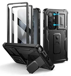 Dexnor for Samsung Galaxy S24 Ultra Case with Built-in Slide Camera Cover & Screen Protector & Kickstand Shockproof Rugged Case
