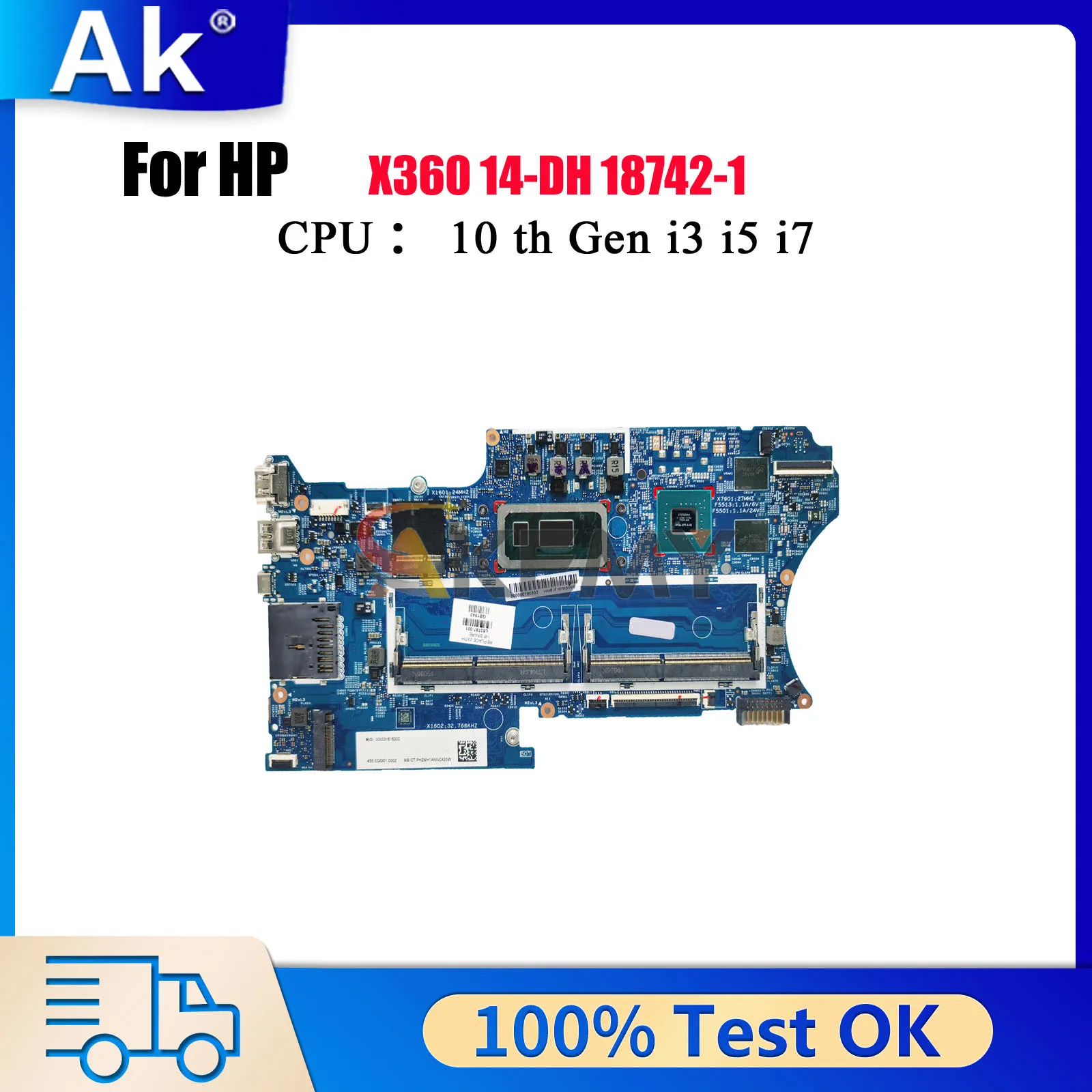 

For HP Pavilion X360 14-DH Laptop Motherboard 18742-1 With i3 i5 i7 8th 10th Gen CPU L67770-601 L67771-601 100% Fully Tested
