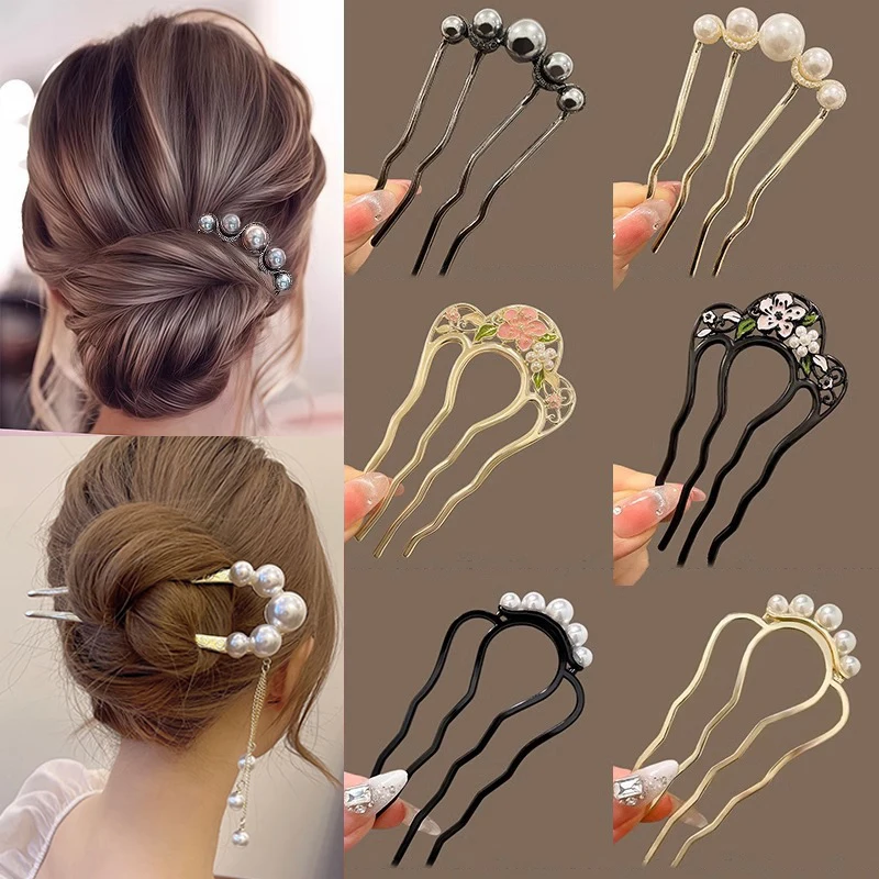Metall U-Förmigen Haar Gabel Kämme Perle Quaste Haar Sticks Haar Clip Haarnadeln Frauen Mädchen Haar Zubehör Ornament Styling werkzeug – Detail 2