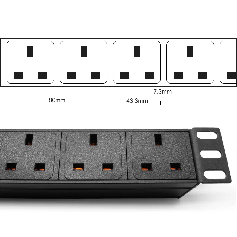 9AC UK SOCKET Aluminum alloy power With overload protection function Double break switch control 2m extension line UK PLUG