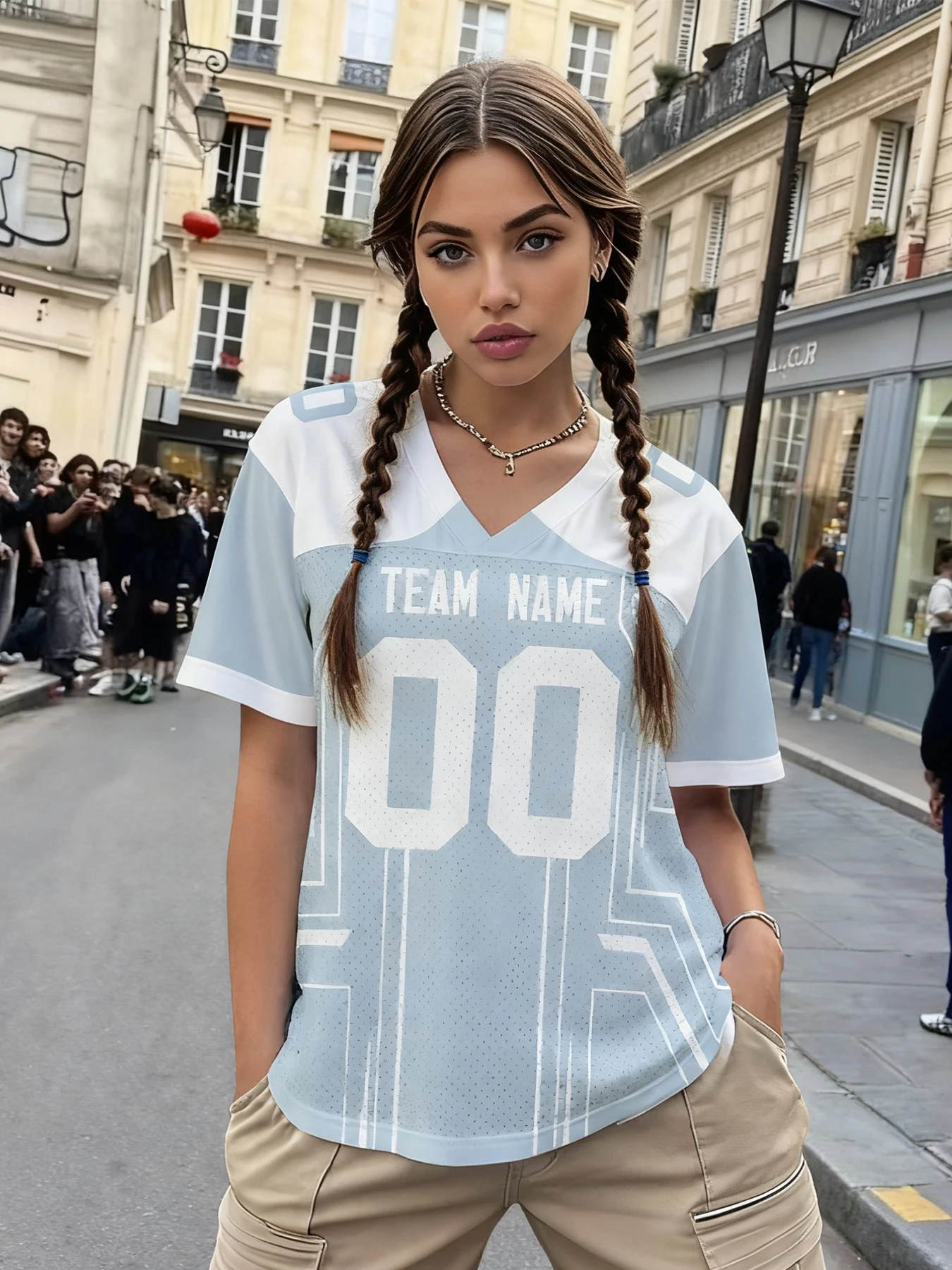 

Personalized Blue Football Shirt with Team Name Number Custom Print Embroidery American Football Jersey for Men Women Youth Kids