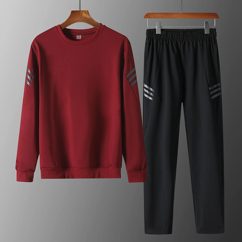 

Spring and autumn men's round neck hoodie set, casual three bar hot selling set